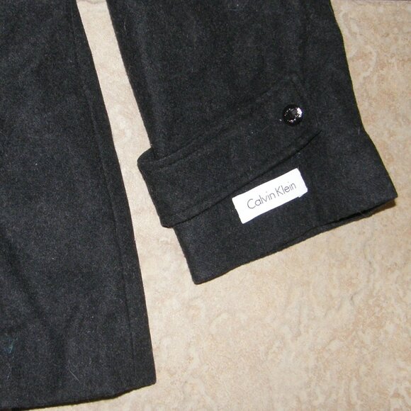 NEW Black Sz 16 Wool Blend Removeable Hood Coat Pockets CALVIN KLEIN - Picture 4 of 8